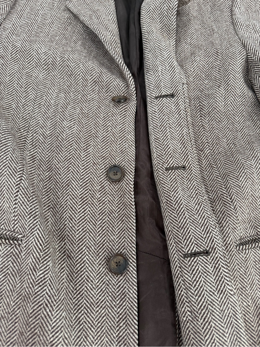 Michael Kors 100% Wool Men's Taupe Herringbone Wool Pea Coat - Picture 6 of 15